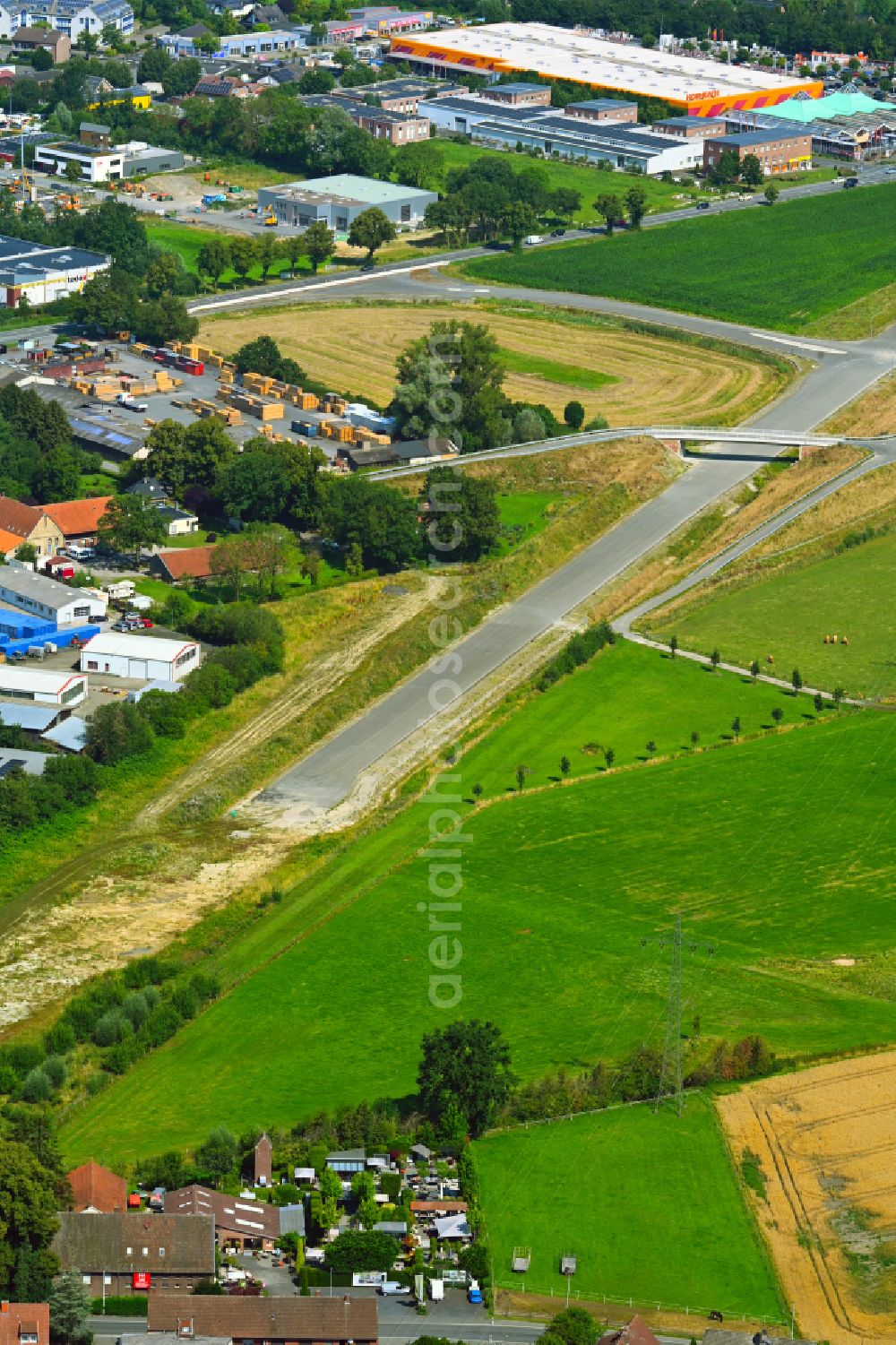 Aerial image Münster - Construction of the bypass road in on street Rudolf-Diesel-Strasse in the district Ost in Muenster in the state North Rhine-Westphalia, Germany