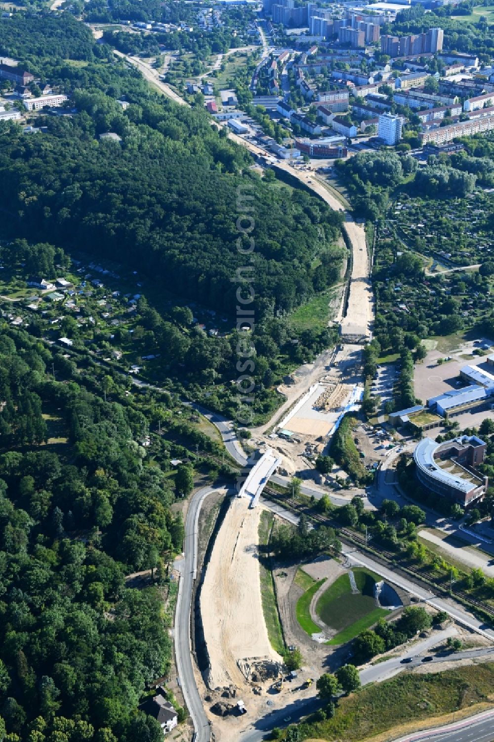 Aerial image Neubrandenburg - Construction of the bypass road in in Neubrandenburg in the state Mecklenburg - Western Pomerania, Germany