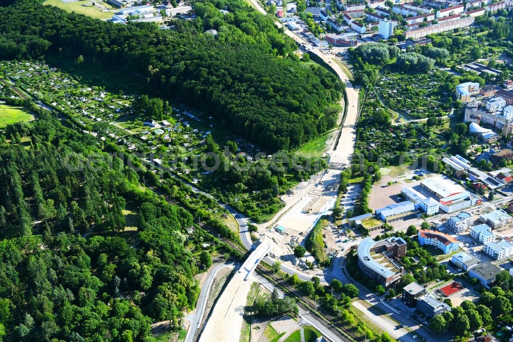 Neubrandenburg from the bird's eye view: Construction of the bypass road in in Neubrandenburg in the state Mecklenburg - Western Pomerania, Germany