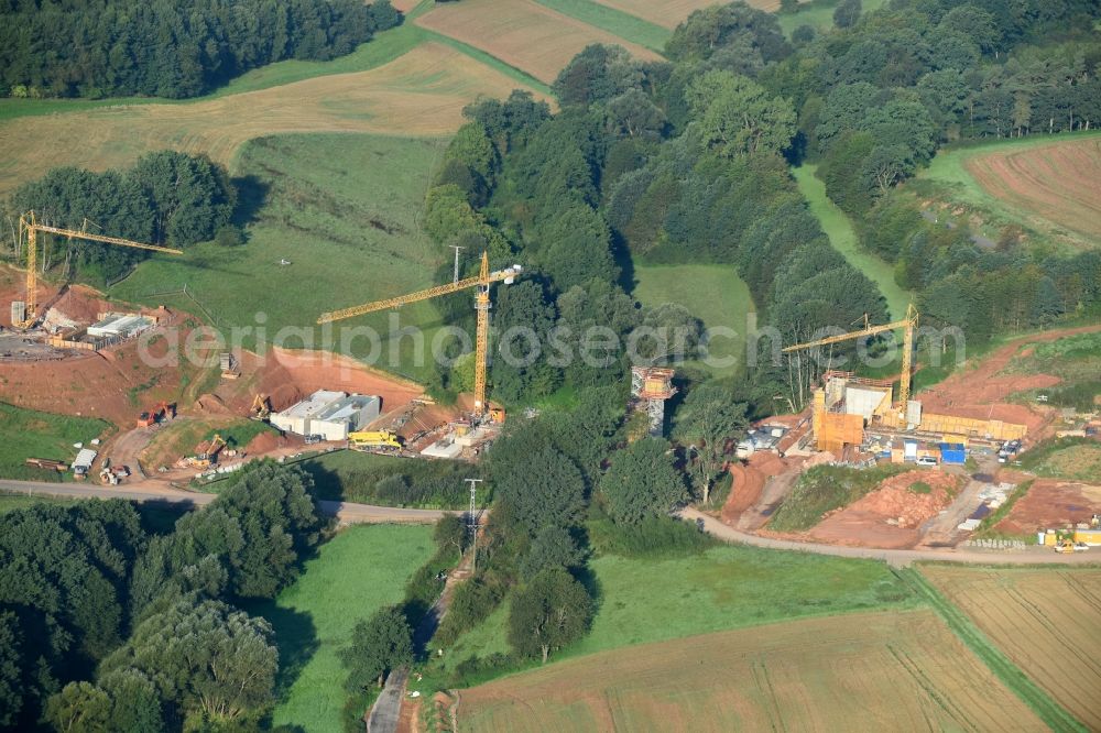 Neuental from above - Construction of the bypass road in in Neuental in the state Hesse, Germany