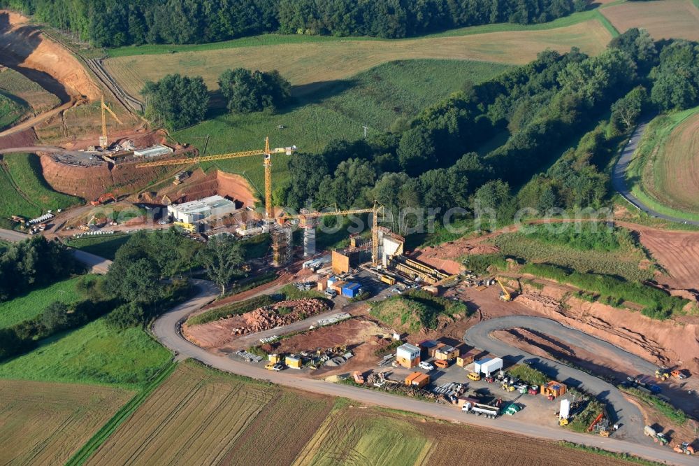 Neuental from the bird's eye view: Construction of the bypass road in in Neuental in the state Hesse, Germany