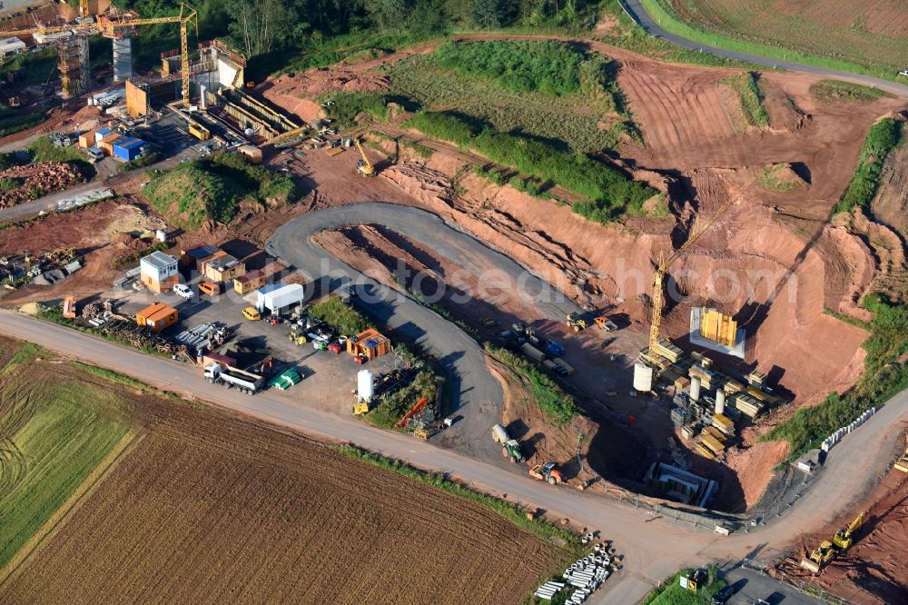 Aerial image Neuental - Construction of the bypass road in in Neuental in the state Hesse, Germany