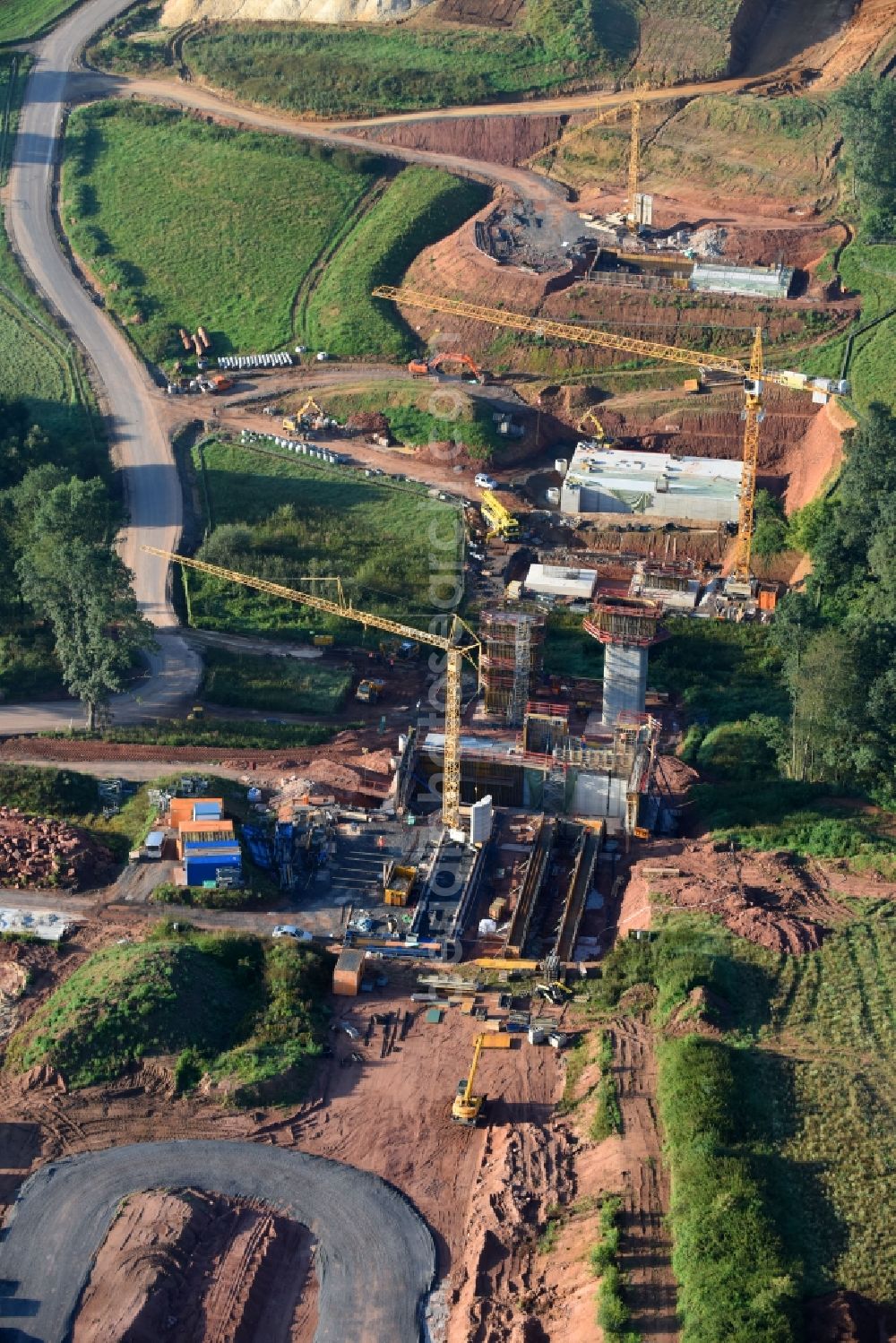 Neuental from above - Construction of the bypass road in in Neuental in the state Hesse, Germany