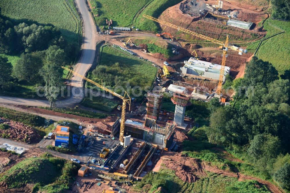 Neuental from the bird's eye view: Construction of the bypass road in in Neuental in the state Hesse, Germany