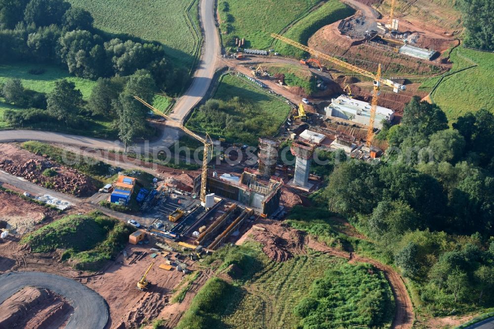 Aerial image Neuental - Construction of the bypass road in in Neuental in the state Hesse, Germany