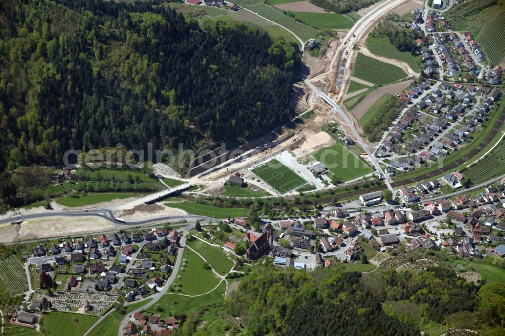 Oberkirch from the bird's eye view: Construction of the bypass road in in Oberkirch in the state Baden-Wurttemberg, Germany