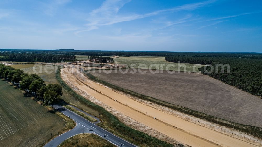 Aerial image Trebbin - Construction of the bypass road in in the district Thyrow in Trebbin in the state Brandenburg, Germany