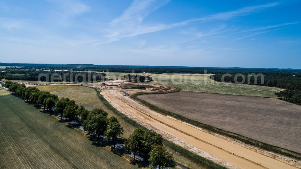 Aerial image Trebbin - Construction of the bypass road in in the district Thyrow in Trebbin in the state Brandenburg, Germany