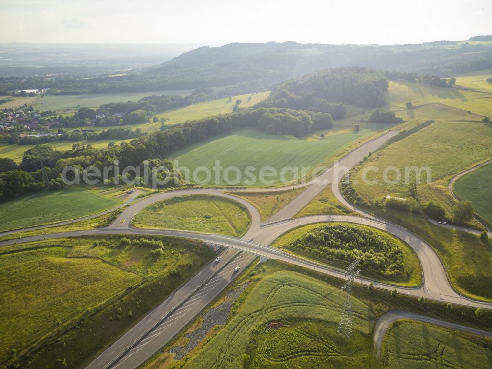 Eschdorf from above - Construction of the bypass road in on street Pirnaer Strasse in Eschdorf in the state Saxony, Germany