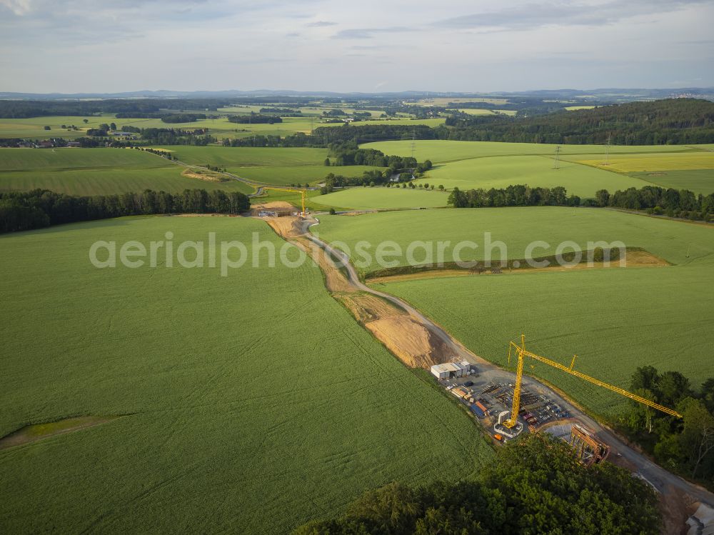 Aerial photograph Eschdorf - Construction of the bypass road in on street Pirnaer Strasse in Eschdorf in the state Saxony, Germany