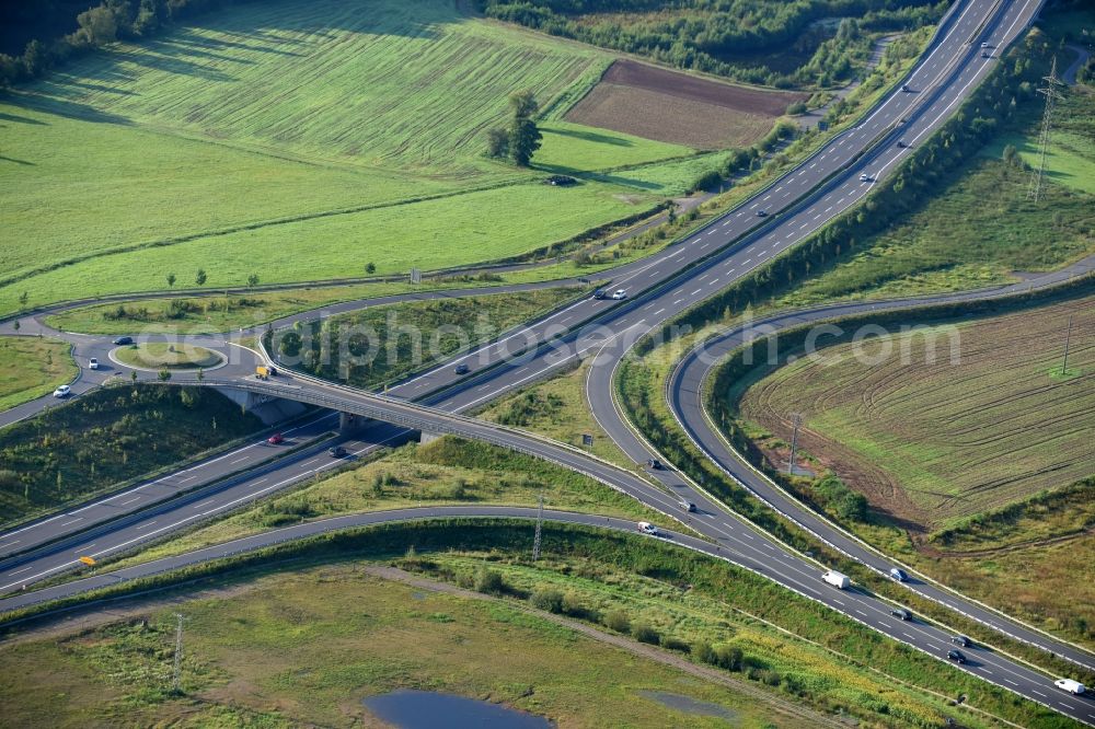 Weimar (Lahn) from the bird's eye view: Construction of the bypass road in in Weimar (Lahn) in the state Hesse, Germany