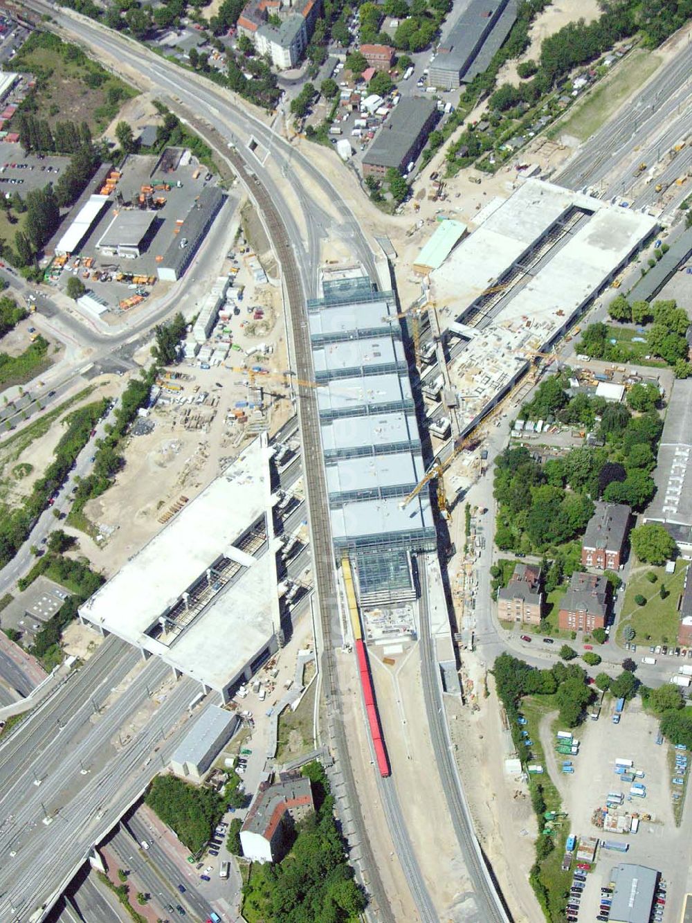 Berlin from above - Ausbau Südring S-Bahn Papestraße am Flughafen Tempelhof durch Walter Bau AG