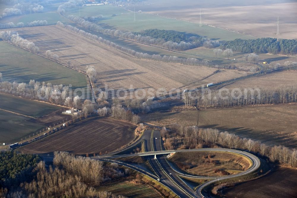 Trebbin from above - Construction stop of the bypass road in in Trebbin in the state Brandenburg