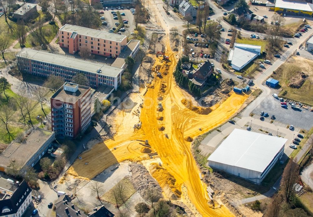 Dorsten from the bird's eye view: Construction of the bypass road in in the district Hervest in Dorsten in the state North Rhine-Westphalia