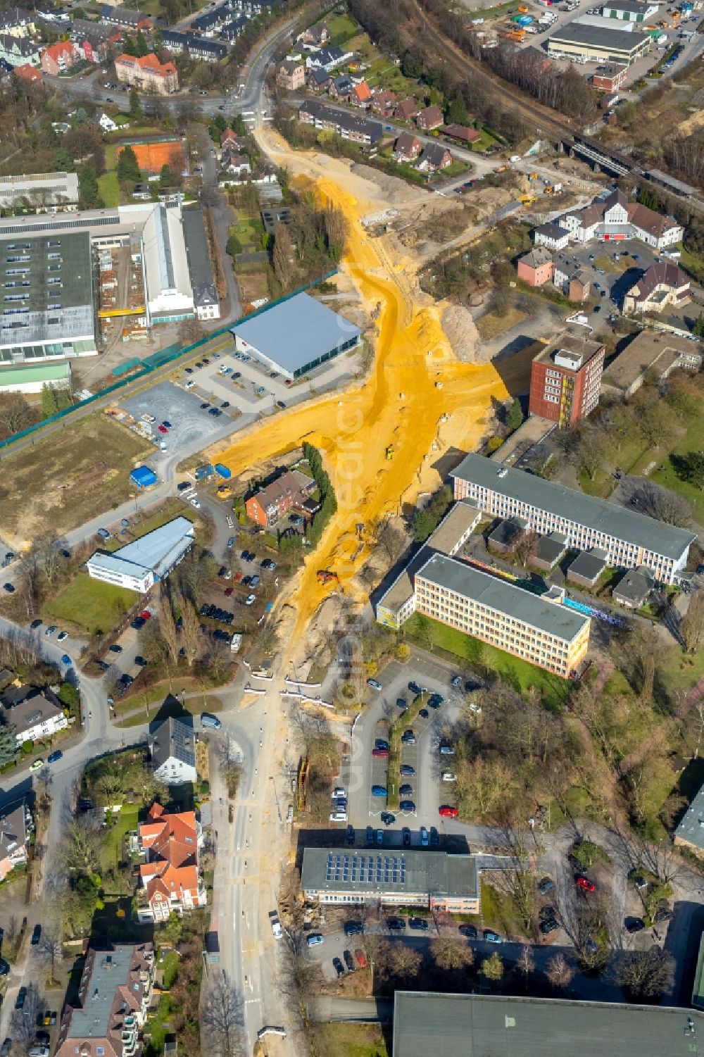 Aerial photograph Dorsten - Construction of the bypass road in in the district Hervest in Dorsten in the state North Rhine-Westphalia