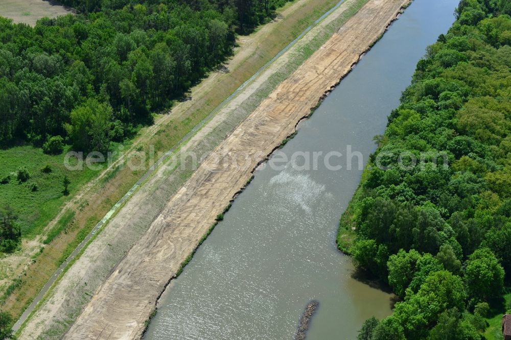 Aerial photograph Parey - Expansion of bank stabilization on the waterway Elbe-Havel Canal at Parey in the state of Saxony-Anhalt