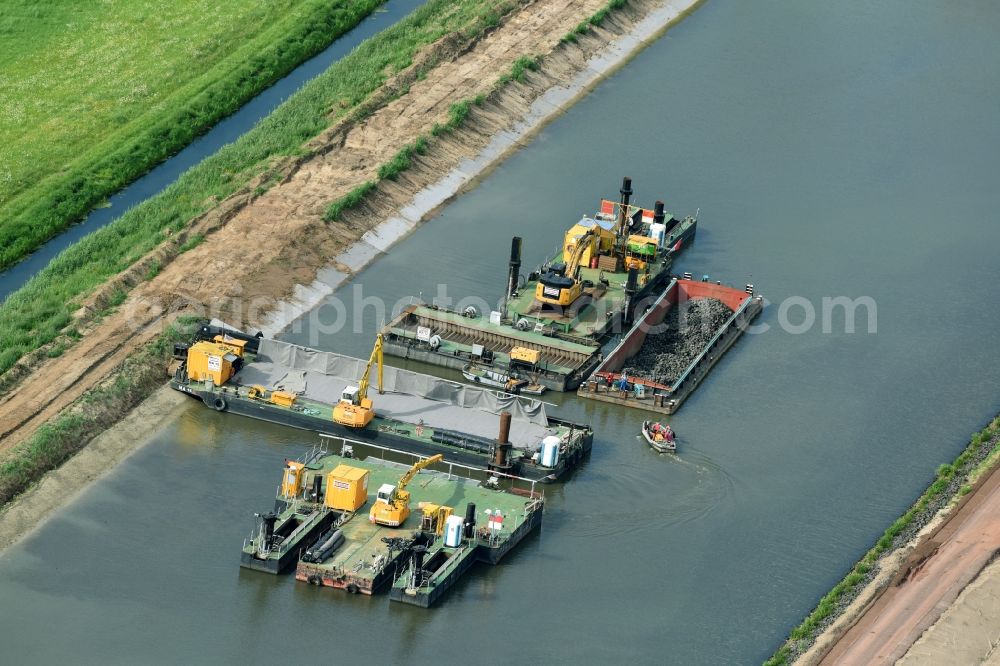 Aerial image Burg - Riparian zones on the course of the river of Elbe-Havel-Kanal near Burg in the state Saxony-Anhalt, Germany