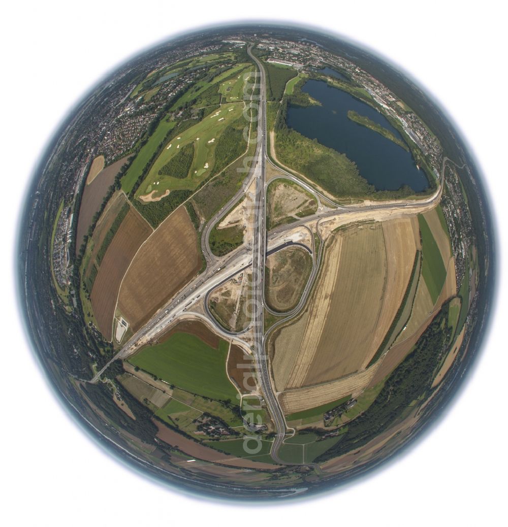 Duisburg from above - Fish- Eye- view Construction and reconstruction of highway of federal highway A59 motorway at the federal road B288 Krefelderstraße in Duisburg in North Rhine-Westphalia