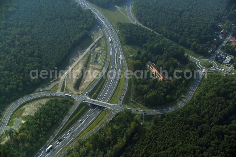 Stahnsdorf OT Güterfelde from above - Construction for the expansion and reconstruction of the country's road to L40 bypass Güterfelde in Brandenburg