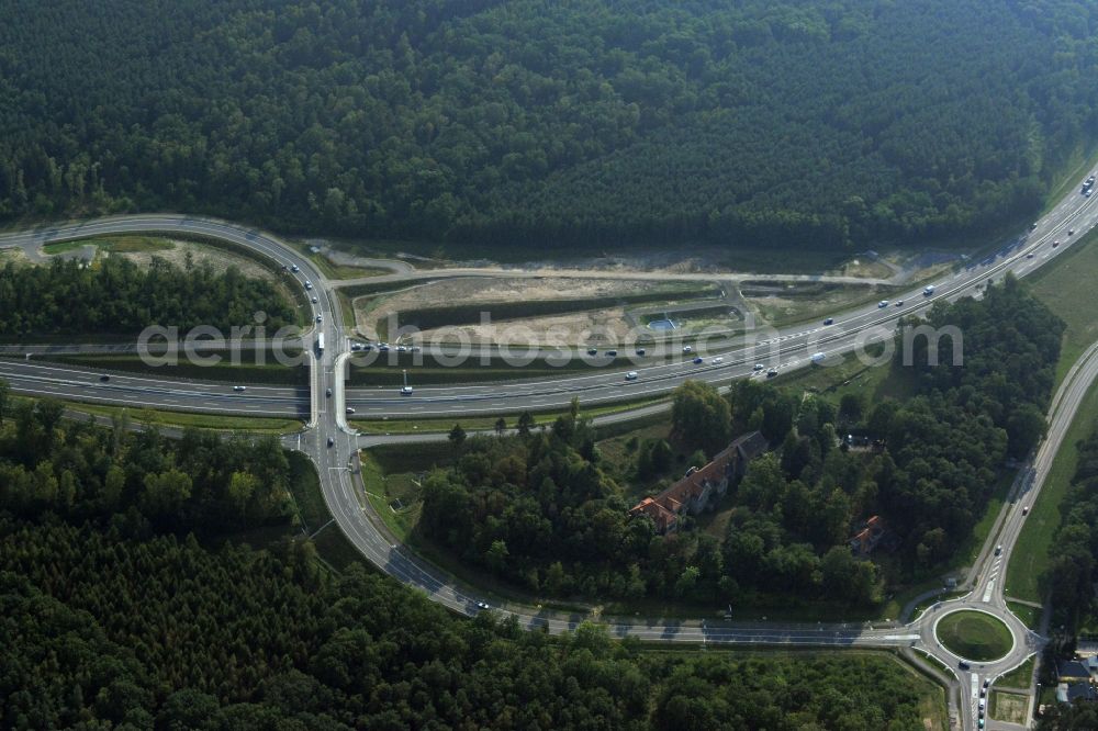 Aerial image Stahnsdorf OT Güterfelde - Construction for the expansion and reconstruction of the country's road to L40 bypass Güterfelde in Brandenburg