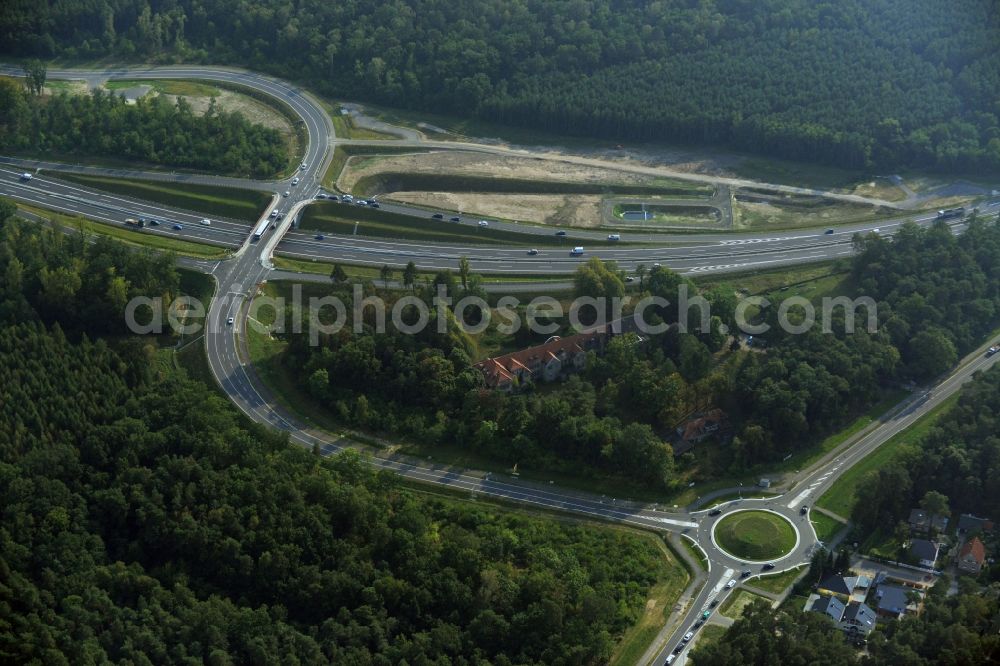 Aerial photograph Stahnsdorf OT Güterfelde - Construction for the expansion and reconstruction of the country's road to L40 bypass Güterfelde in Brandenburg