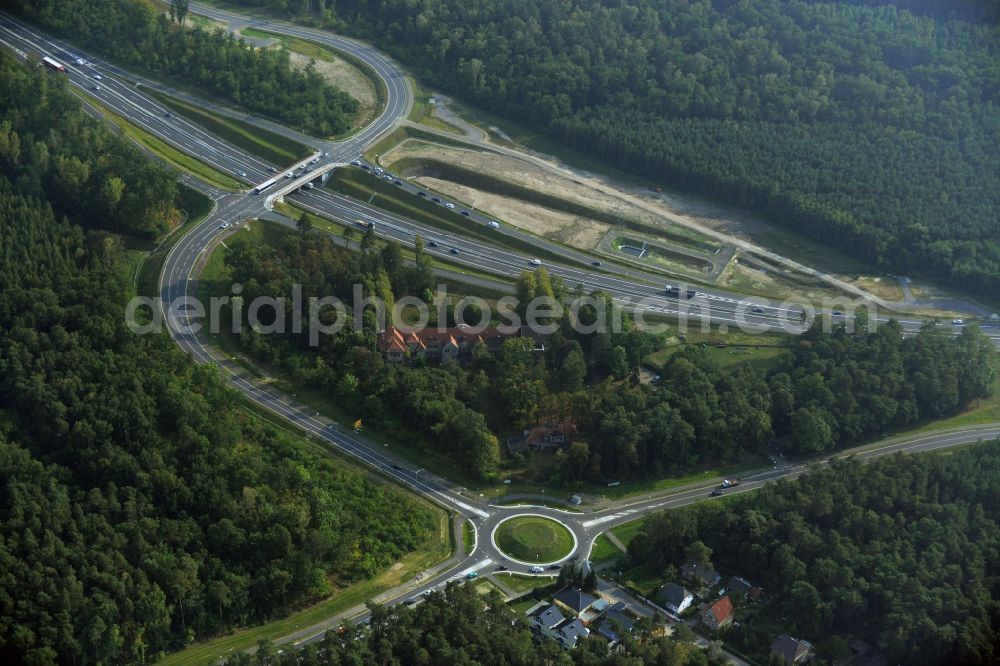 Stahnsdorf OT Güterfelde from above - Construction for the expansion and reconstruction of the country's road to L40 bypass Güterfelde in Brandenburg