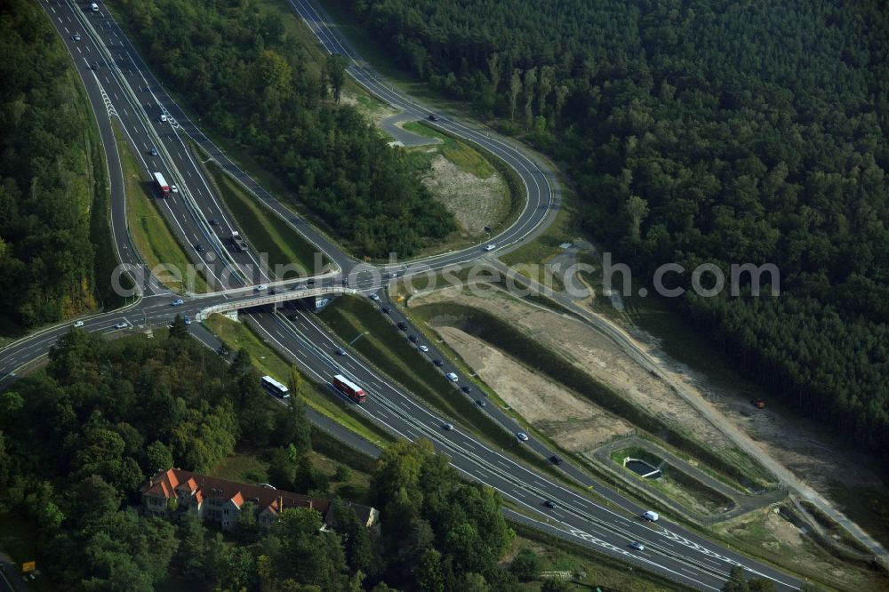 Aerial photograph Stahnsdorf OT Güterfelde - Construction for the expansion and reconstruction of the country's road to L40 bypass Güterfelde in Brandenburg