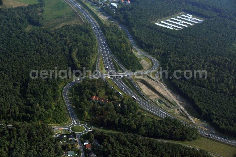 Stahnsdorf OT Güterfelde from above - Construction for the expansion and reconstruction of the country's road to L40 bypass Güterfelde in Brandenburg