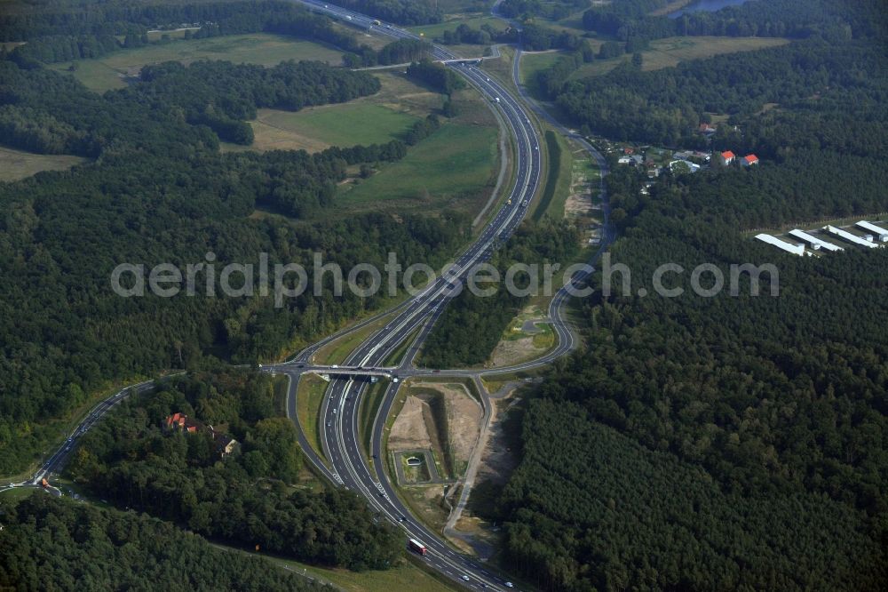 Stahnsdorf OT Güterfelde from above - Construction for the expansion and reconstruction of the country's road to L40 bypass Güterfelde in Brandenburg