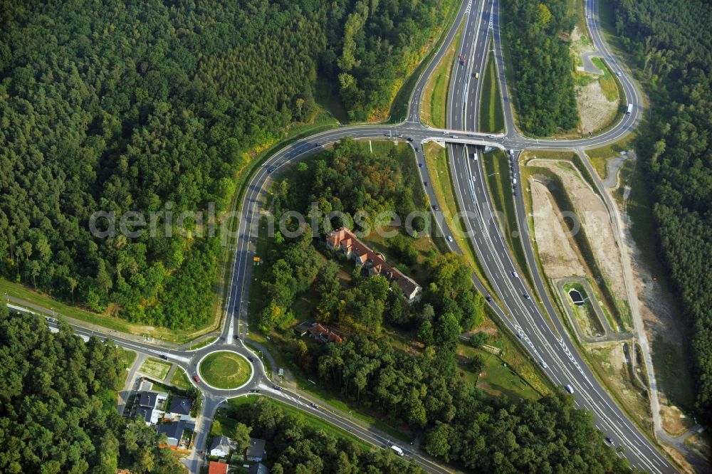 Stahnsdorf OT Güterfelde from above - Construction for the expansion and reconstruction of the country's road to L40 bypass Güterfelde in Brandenburg