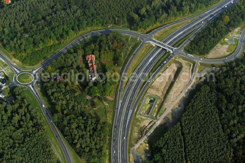 Aerial image Stahnsdorf OT Güterfelde - Construction for the expansion and reconstruction of the country's road to L40 bypass Güterfelde in Brandenburg