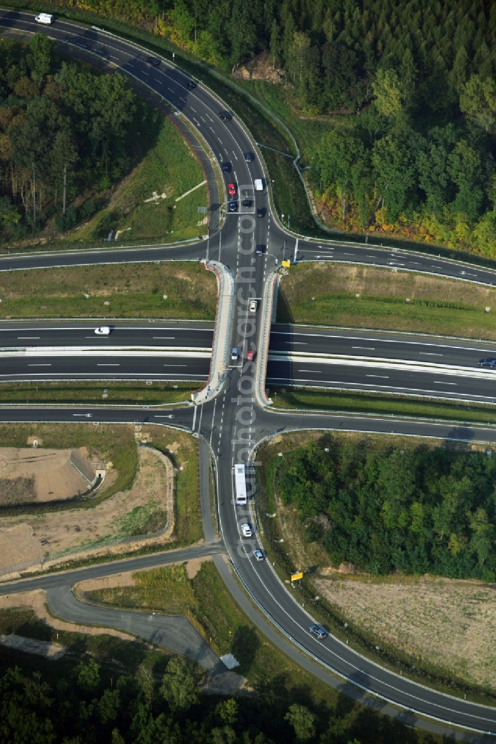 Aerial photograph Stahnsdorf OT Güterfelde - Construction for the expansion and reconstruction of the country's road to L40 bypass Güterfelde in Brandenburg