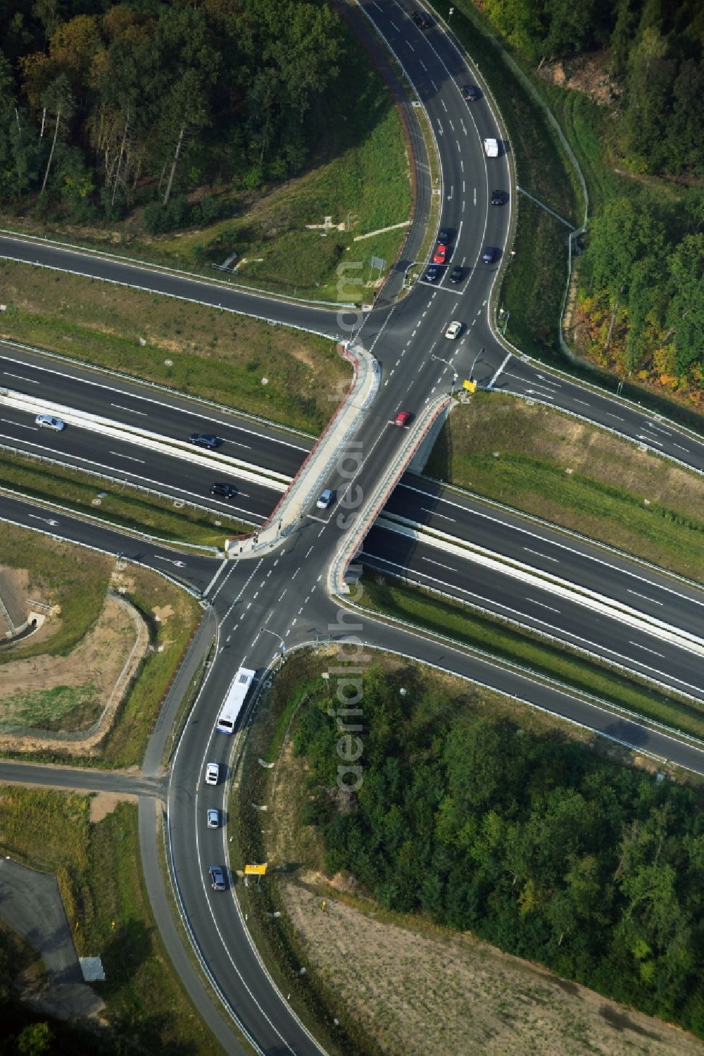 Stahnsdorf OT Güterfelde from above - Construction for the expansion and reconstruction of the country's road to L40 bypass Güterfelde in Brandenburg