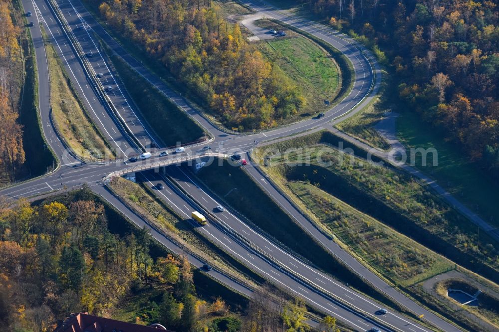 Güterfelde from above - Construction for the expansion and reconstruction of the country's road to L40 bypass Gueterfelde in Brandenburg