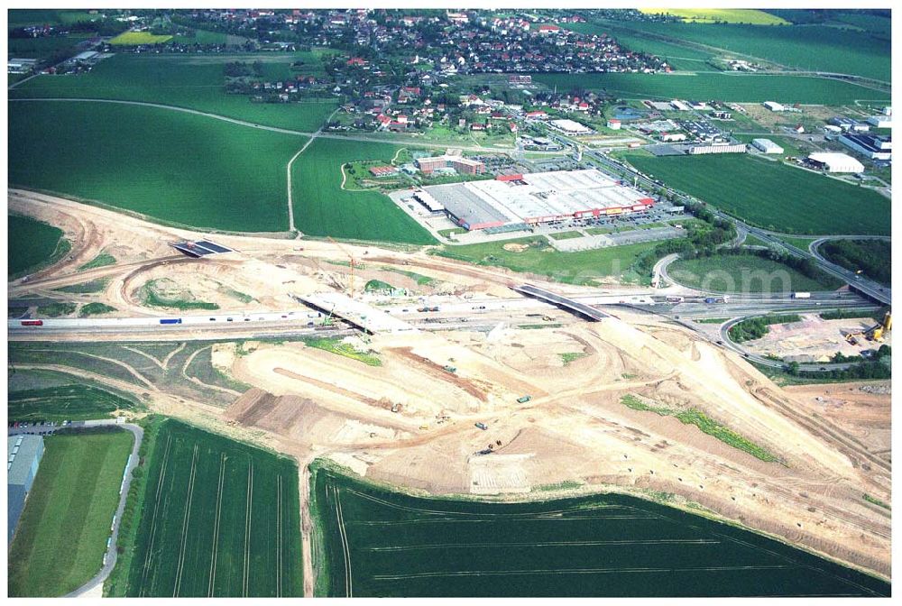 Brehna / Sachsen-Anhalt from above - Ausbau der A100 Umfahrung von Brehna im Bereich der A9 / B100 zwischen Halle und Brehna in Sachsen-Anhalt nördlich des Schkeuditzer Kreuzes.