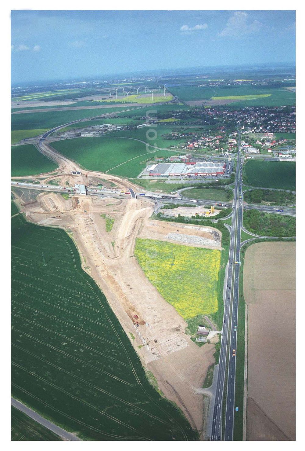 Aerial image Brehna / Sachsen-Anhalt - Ausbau der A100 Umfahrung von Brehna im Bereich der A9 / B100 zwischen Halle und Brehna in Sachsen-Anhalt nördlich des Schkeuditzer Kreuzes.