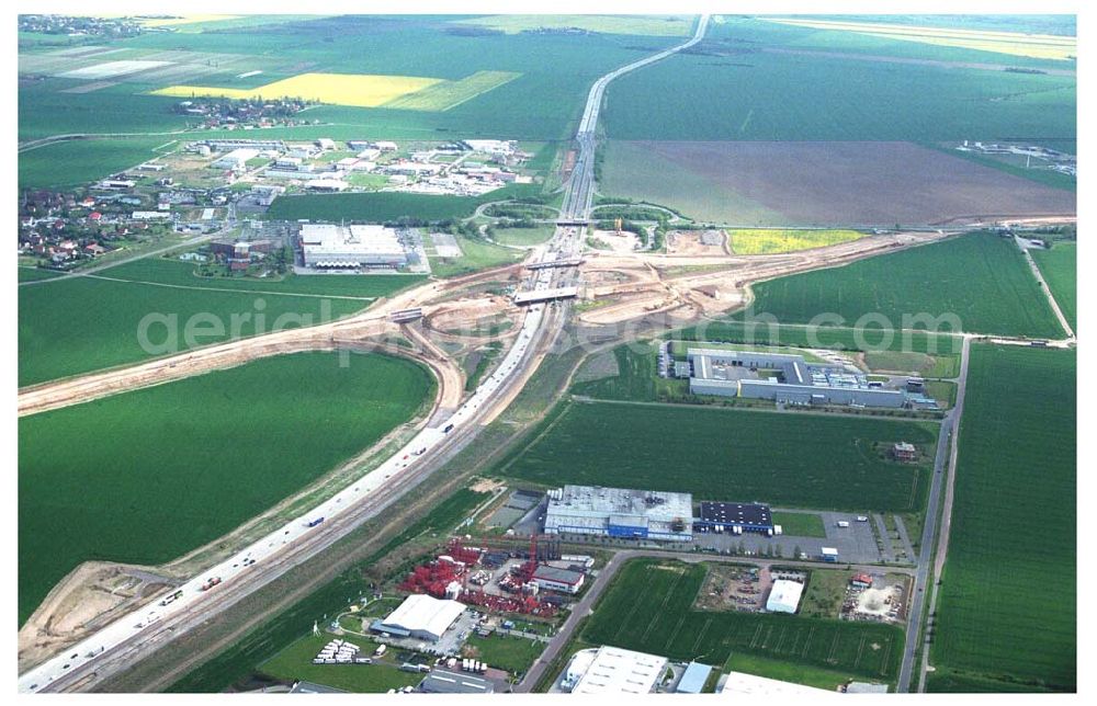 Aerial photograph Brehna / Sachsen-Anhalt - Ausbau der A100 Umfahrung von Brehna im Bereich der A9 / B100 zwischen Halle und Brehna in Sachsen-Anhalt nördlich des Schkeuditzer Kreuzes.