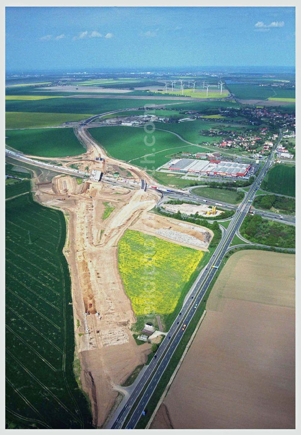 Brehna / Sachsen-Anhalt from the bird's eye view: Ausbau der A100 Umfahrung von Brehna im Bereich der A9 / B100 zwischen Halle und Brehna in Sachsen-Anhalt nördlich des Schkeuditzer Kreuzes.