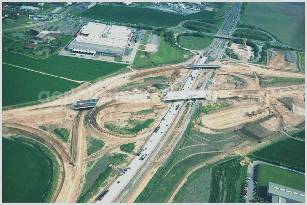 Brehna / Sachsen-Anhalt from above - Ausbau der A100 Umfahrung von Brehna im Bereich der A9 / B100 zwischen Halle und Brehna in Sachsen-Anhalt nördlich des Schkeuditzer Kreuzes.