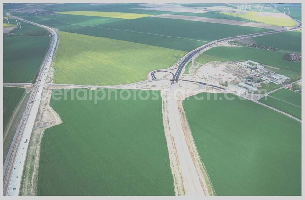 Brehna / Sachsen-Anhalt from the bird's eye view: Ausbau der A100 Umfahrung von Brehna im Bereich der A9 / B100 zwischen Halle und Brehna in Sachsen-Anhalt nördlich des Schkeuditzer Kreuzes.