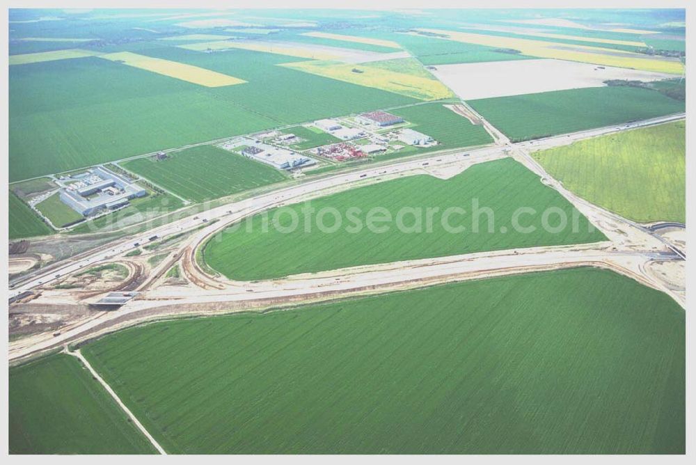 Aerial image Brehna / Sachsen-Anhalt - Ausbau der A100 Umfahrung von Brehna im Bereich der A9 / B100 zwischen Halle und Brehna in Sachsen-Anhalt nördlich des Schkeuditzer Kreuzes.