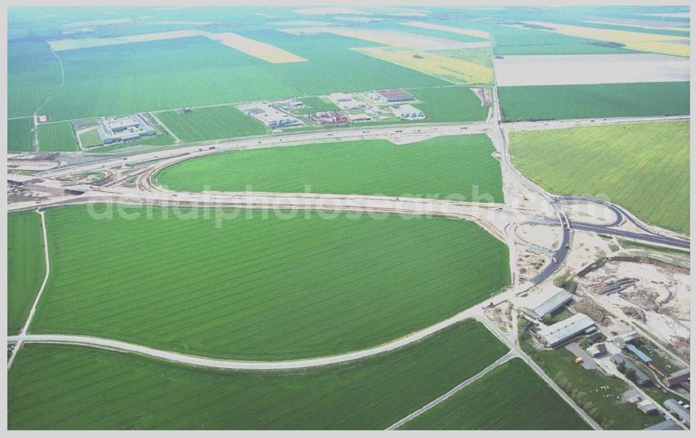 Aerial photograph Brehna / Sachsen-Anhalt - Ausbau der A100 Umfahrung von Brehna im Bereich der A9 / B100 zwischen Halle und Brehna in Sachsen-Anhalt nördlich des Schkeuditzer Kreuzes.