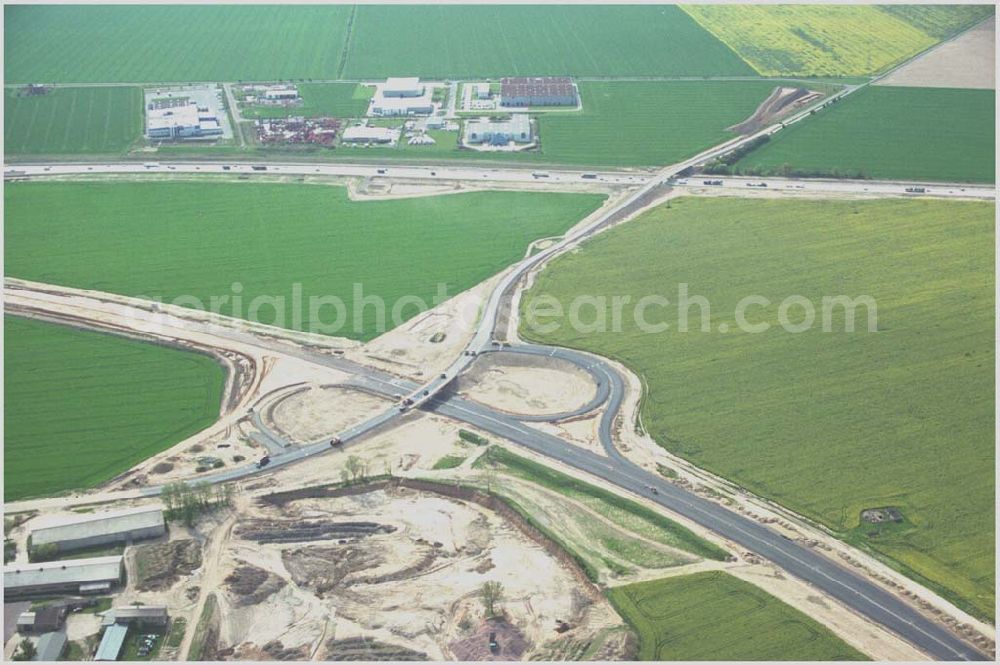 Brehna / Sachsen-Anhalt from above - Ausbau der A100 Umfahrung von Brehna im Bereich der A9 / B100 zwischen Halle und Brehna in Sachsen-Anhalt nördlich des Schkeuditzer Kreuzes.