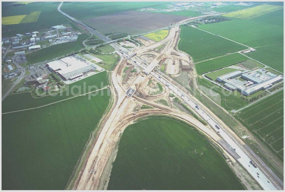 Aerial image Brehna / Sachsen-Anhalt - Ausbau der A100 Umfahrung von Brehna im Bereich der A9 / B100 zwischen Halle und Brehna in Sachsen-Anhalt nördlich des Schkeuditzer Kreuzes.