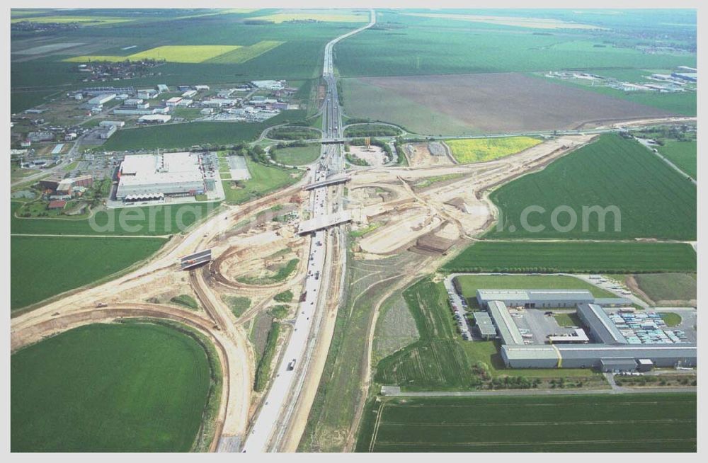 Aerial photograph Brehna / Sachsen-Anhalt - Ausbau der A100 Umfahrung von Brehna im Bereich der A9 / B100 zwischen Halle und Brehna in Sachsen-Anhalt nördlich des Schkeuditzer Kreuzes.