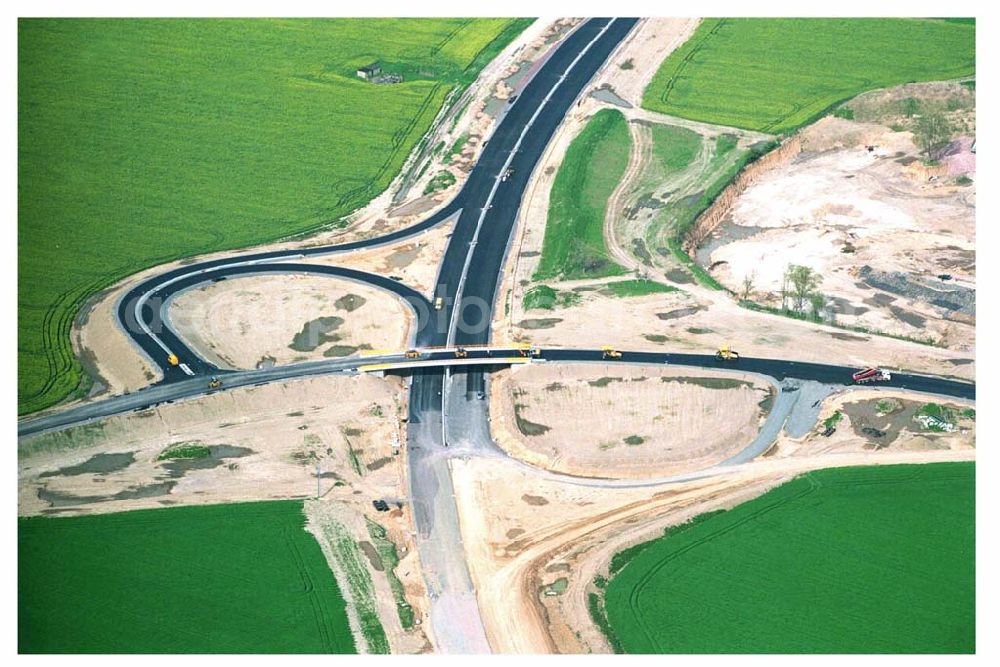 Aerial image Brehna / Sachsen-Anhalt - Ausbau der A100 Umfahrung von Brehna im Bereich der A9 / B100 zwischen Halle und Brehna in Sachsen-Anhalt nördlich des Schkeuditzer Kreuzes.