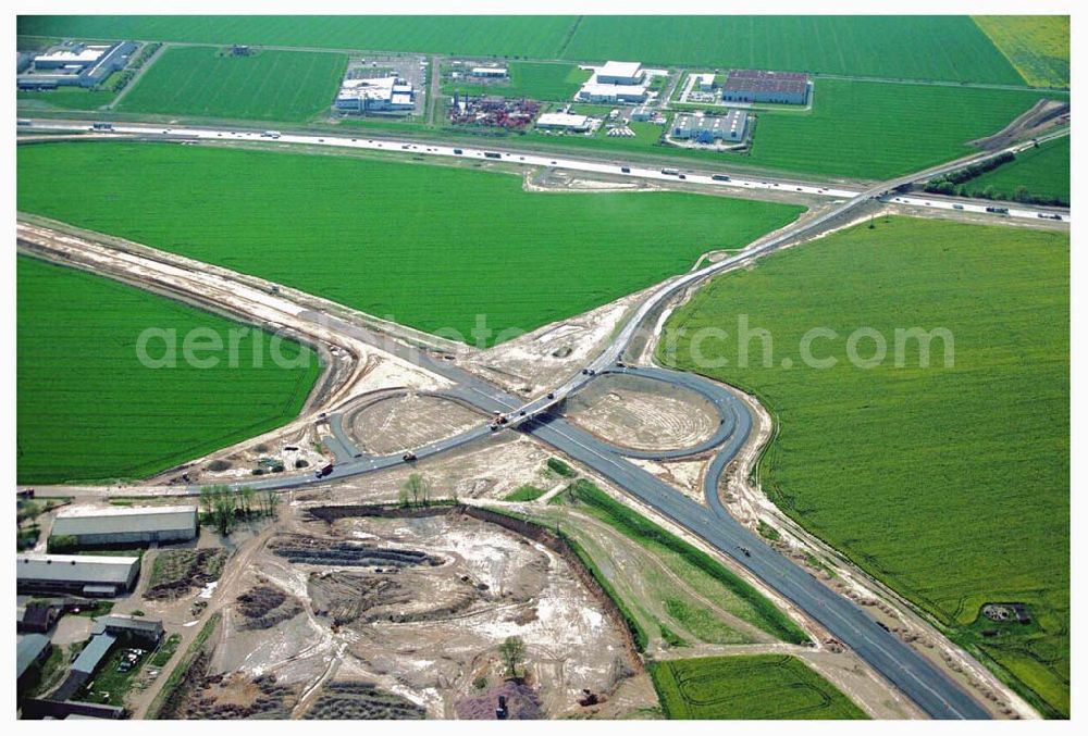 Brehna / Sachsen-Anhalt from the bird's eye view: Ausbau der A100 Umfahrung von Brehna im Bereich der A9 / B100 zwischen Halle und Brehna in Sachsen-Anhalt nördlich des Schkeuditzer Kreuzes.