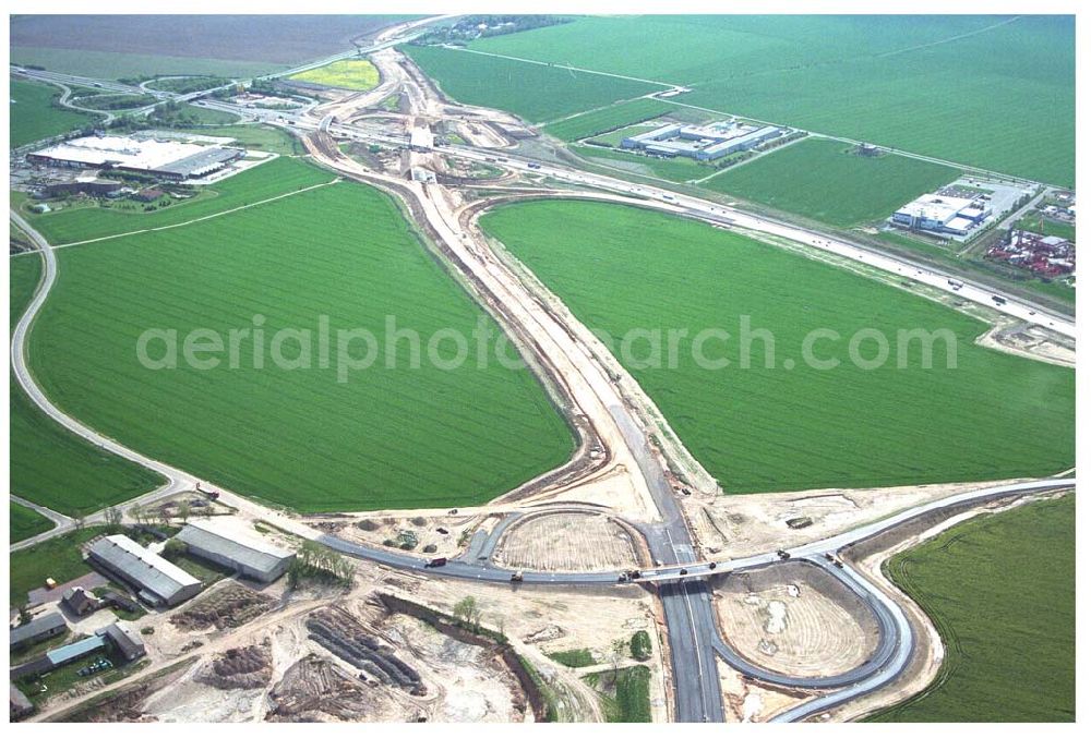 Aerial image Brehna / Sachsen-Anhalt - Ausbau der A100 Umfahrung von Brehna im Bereich der A9 / B100 zwischen Halle und Brehna in Sachsen-Anhalt nördlich des Schkeuditzer Kreuzes.