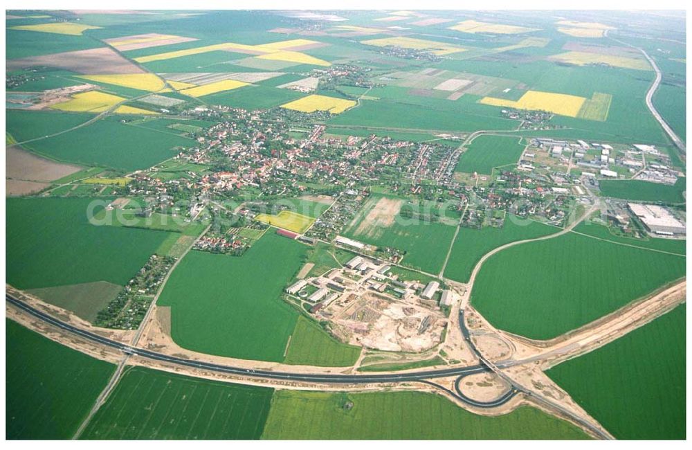 Aerial image Brehna / Sachsen-Anhalt - Ausbau der A100 Umfahrung von Brehna im Bereich der A9 / B100 zwischen Halle und Brehna in Sachsen-Anhalt nördlich des Schkeuditzer Kreuzes.