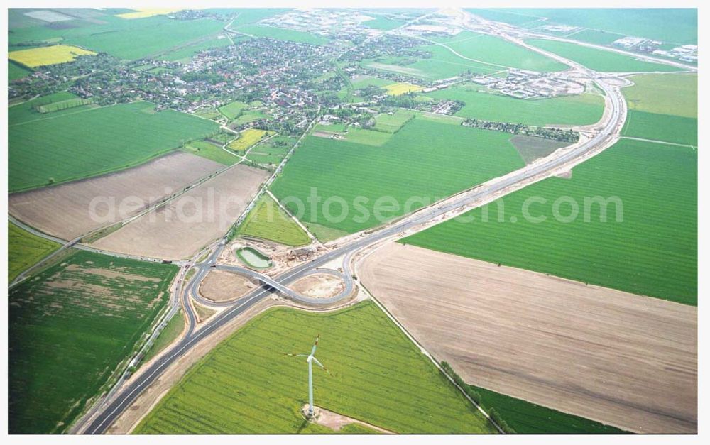 Aerial photograph Brehna / Sachsen-Anhalt - Ausbau der A100 Umfahrung von Brehna im Bereich der A9 / B100 zwischen Halle und Brehna in Sachsen-Anhalt nördlich des Schkeuditzer Kreuzes.